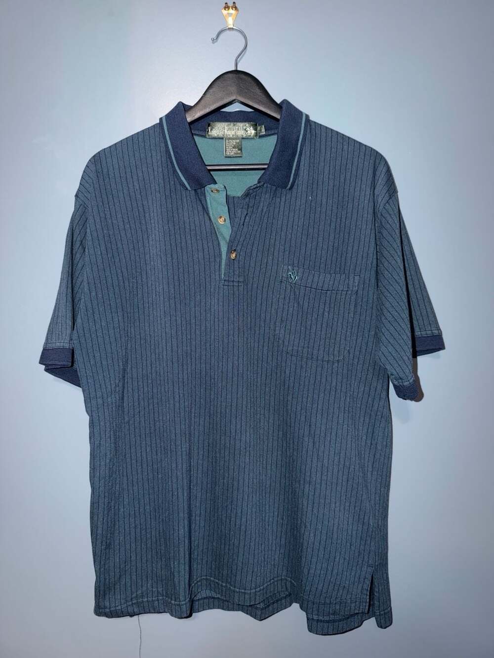 Knights of Round Table Men's Blue Striped Cotton Blend Polo Shirt with Pocket Si
